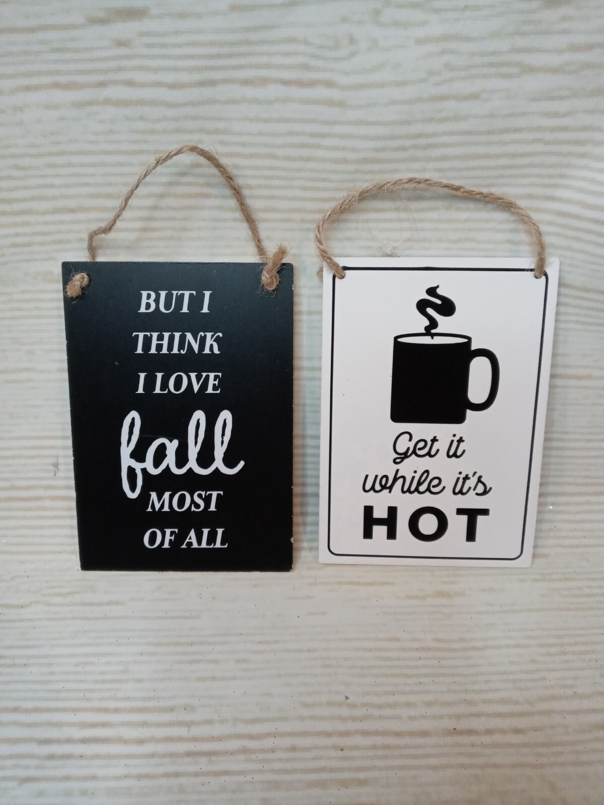 New! "Hot Coffee Cocoa" & "Love Fall Most of All" Reversible Hanging Wood Sign