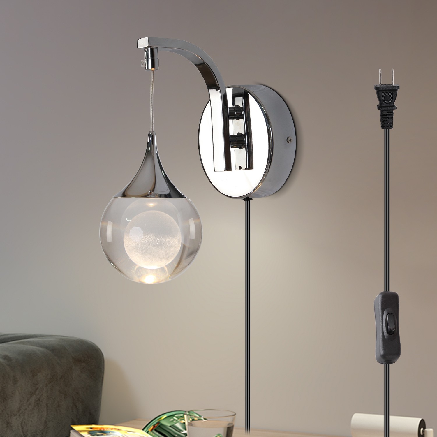 Modern LED Wall Sconce 5W Dimmable Wall Light with Plug for Living Room&Bathroom