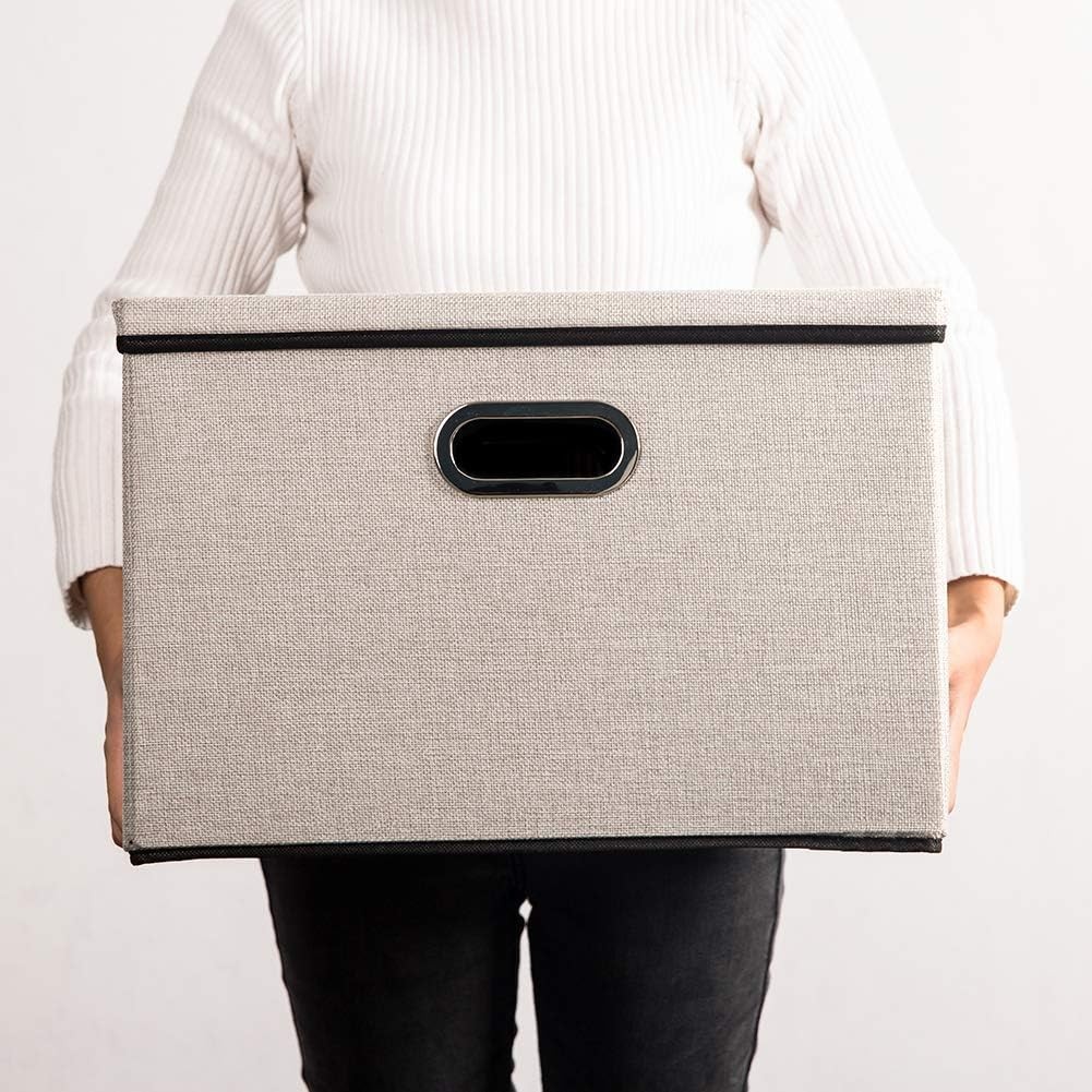 Large Foldable Storage Bins W/ Lids [3-Pack] linenFabric Decorative Storage