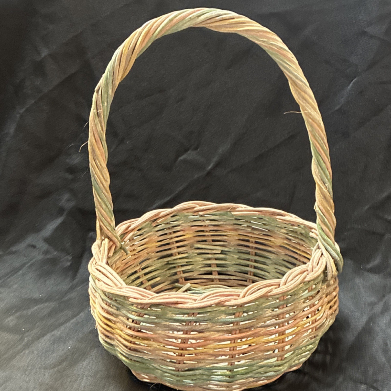Wicker Multicolor Handmade Storage Basket Country Style With Handle Round EASTER