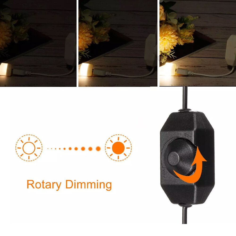 2pcs 5V USB PWM Rotary Inline Dimmer Switch for LED Strips Lights Black New