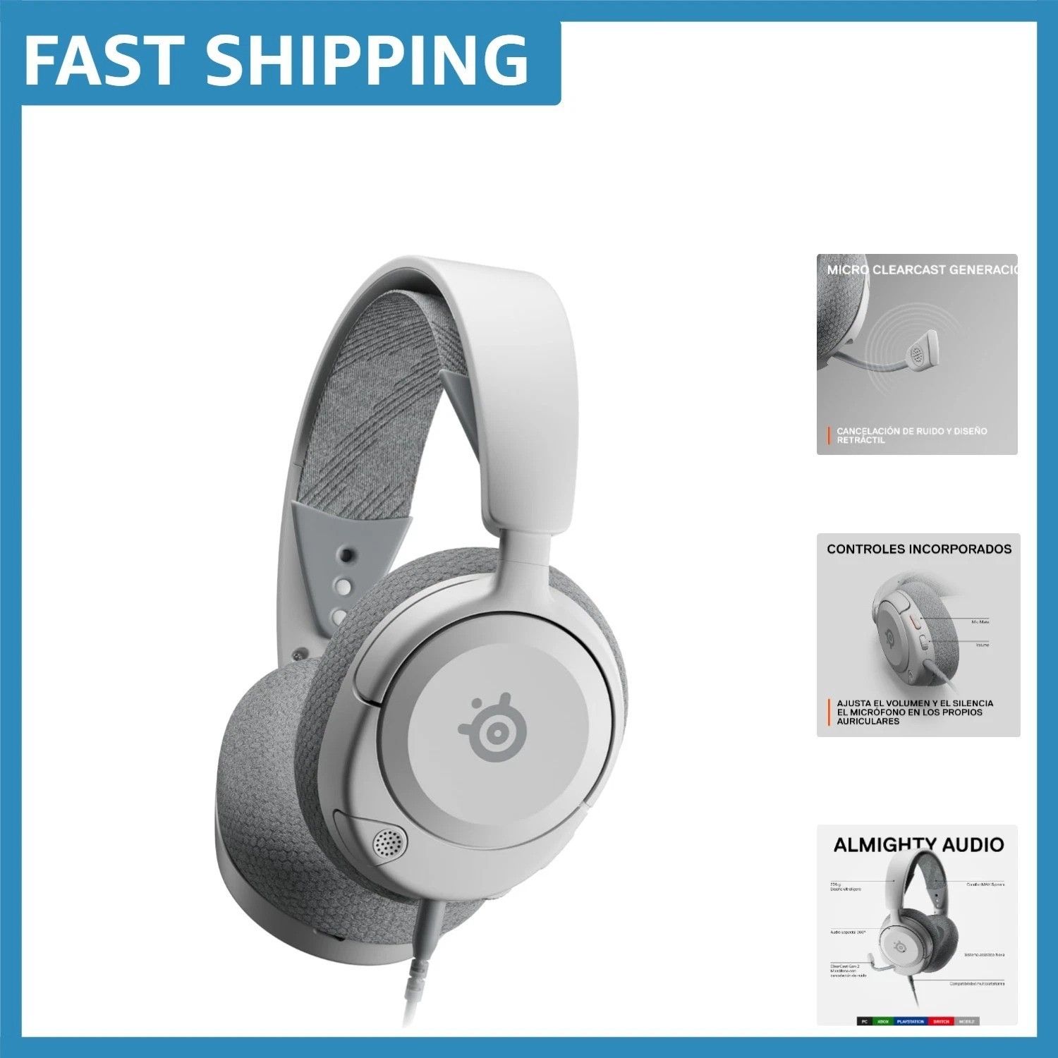 360° Spatial Audio Headset - Steelseries Arctis Nova 1 for PC, PS5, Xbox, White
