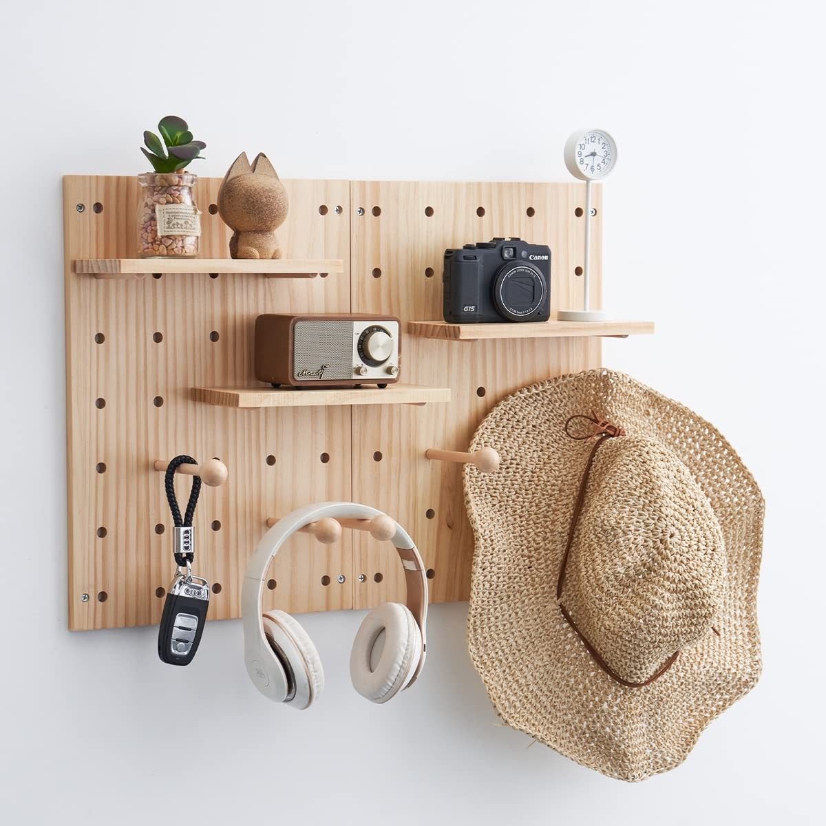 Wood Pegboard Combination Wall Organizer Kit, Wooden Display Pegboard Panel K...