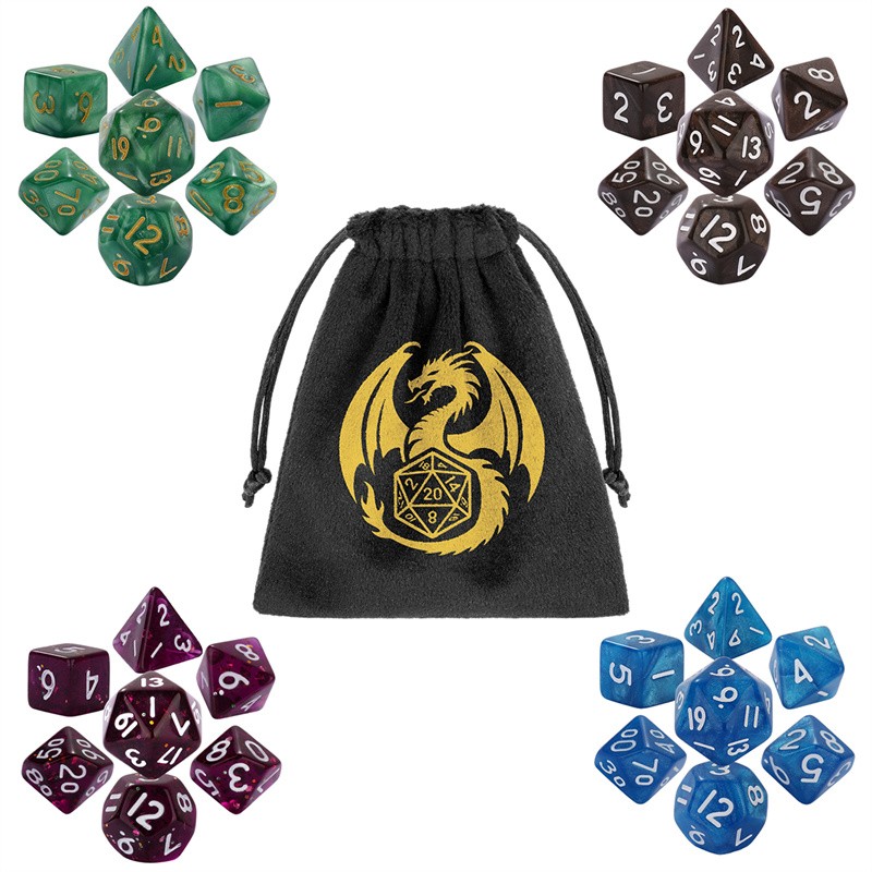 28pcs Resin Polyhedral Dice for RPG RPG Mystic Dice Storage Bag D4 through D20
