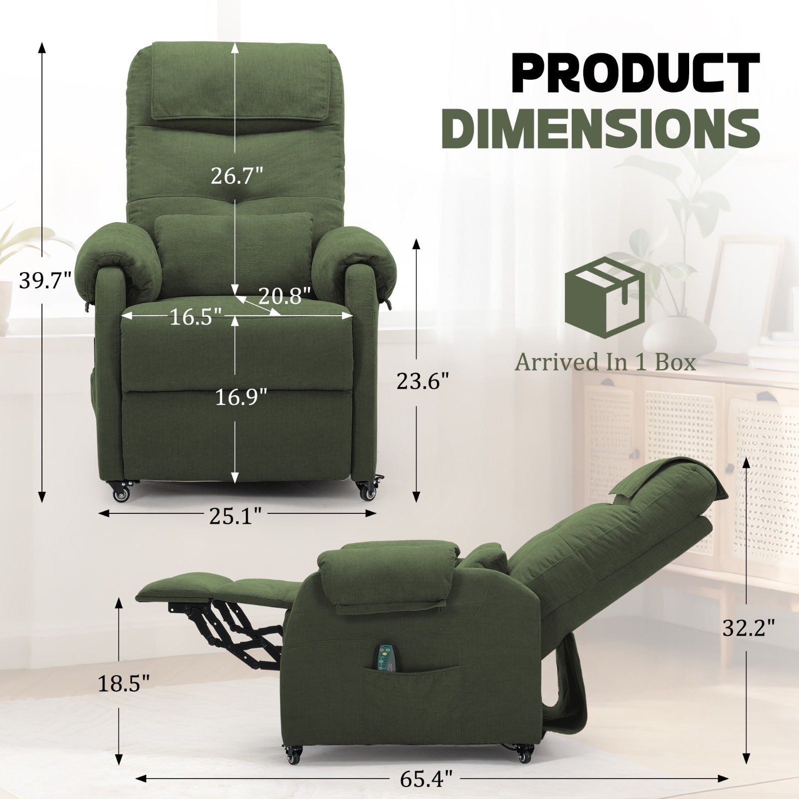 Korser Power Small Recliner Chair with Wheels and USB Ports Electric Recliner