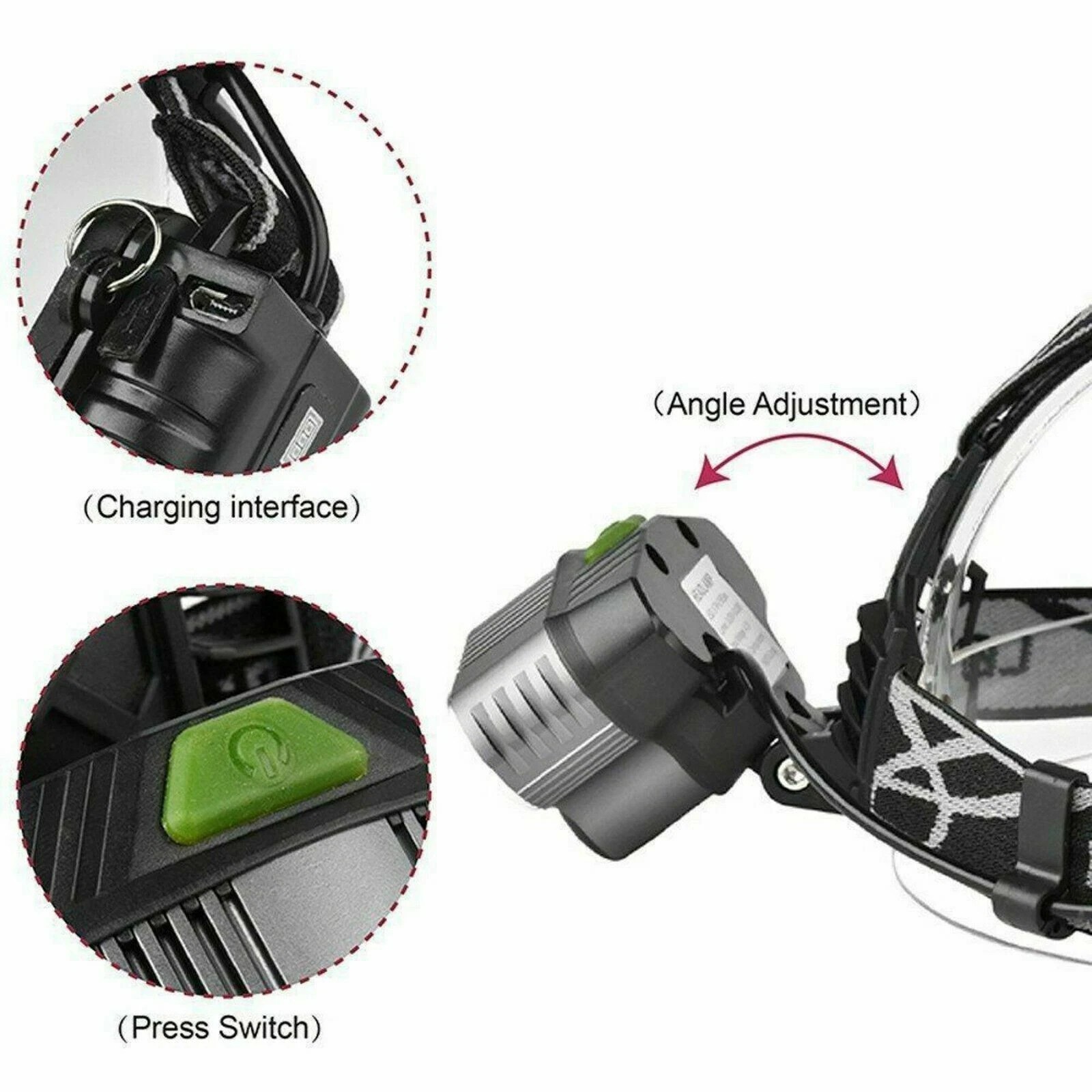 COB LED Headlamp USB Rechargeable Headlight Torch Work Light Bar Head Band Lamp