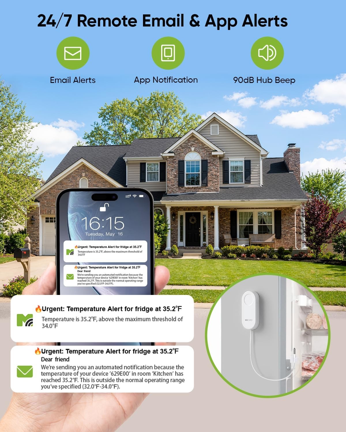 WiFi Thermometer Freezer Alarm, Email Alert, App Notification, Data Record Ex...