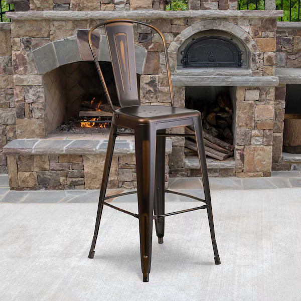 Flash Furniture Distressed Copper Metal Stool,PK4 4-ET-3534-30-COP-GG Flash