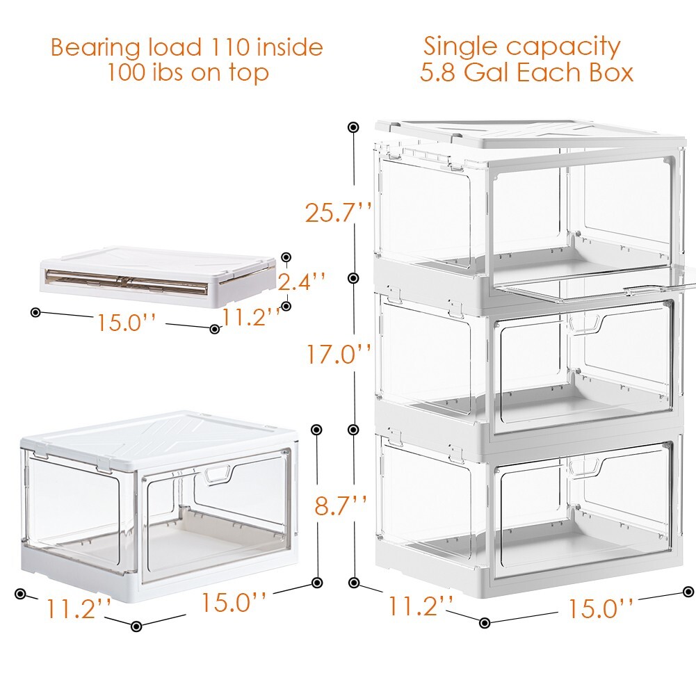 Stackable Clear Storage Bins with Lids ,70 Qt Plastic Collapsible Organizer