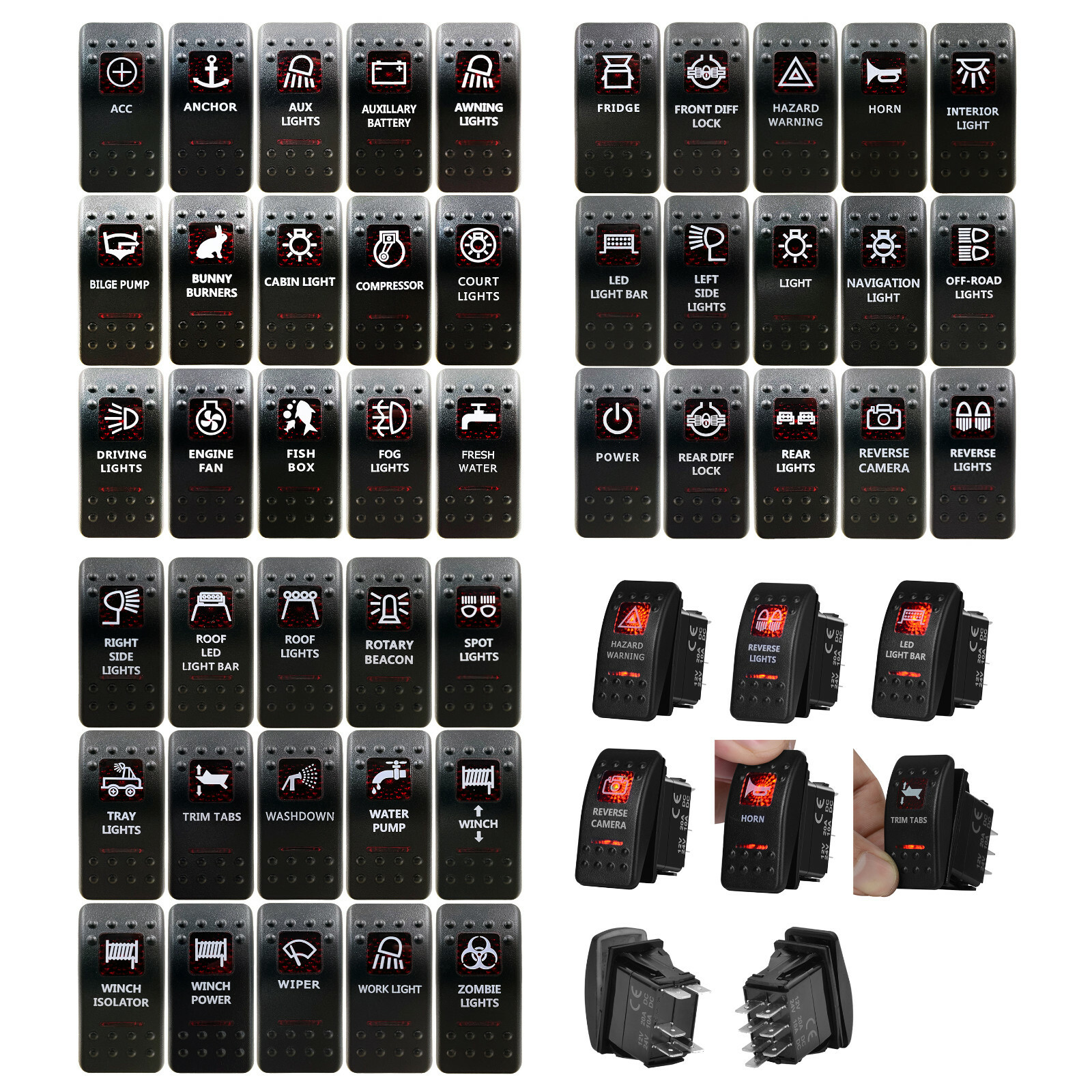12V-24V Red Led Rocker Switch Car Boat Dash Board Light for CARLING ARB NARVA