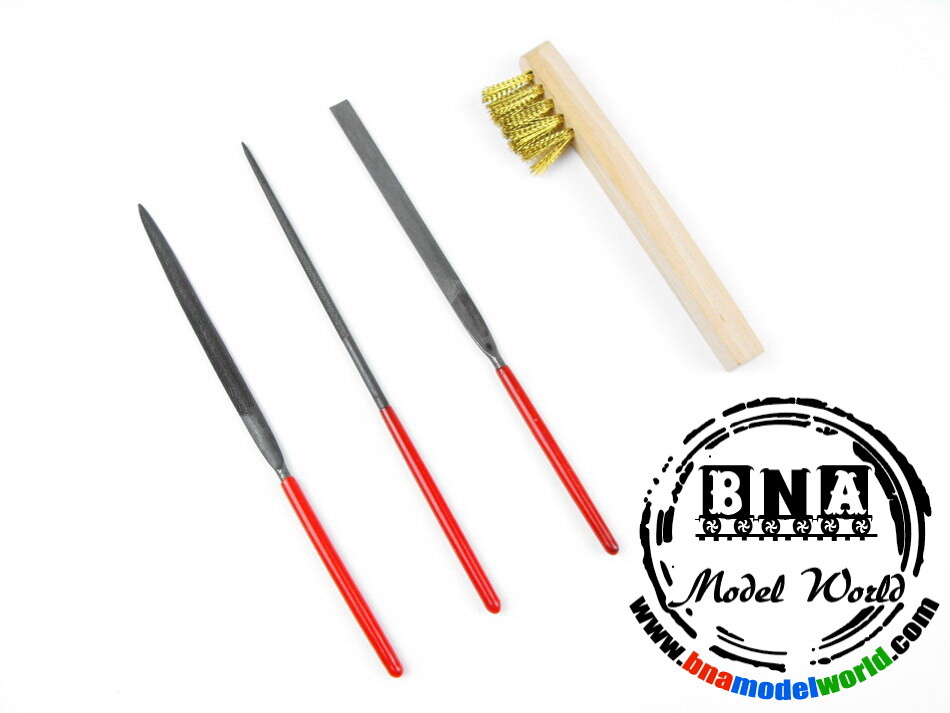 3pcs Hobby Files Set (Length: 14cm each) & Wire Brush #MW-2131