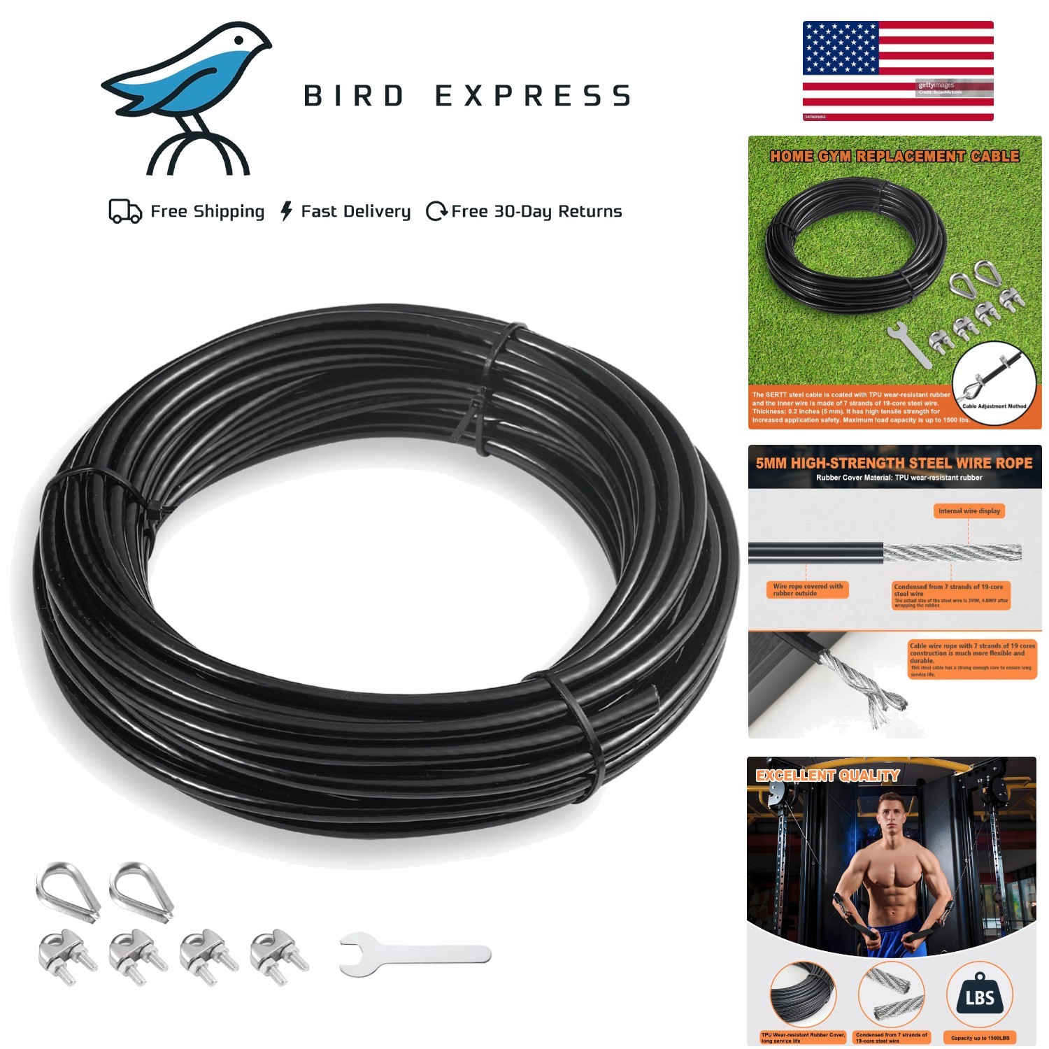Replacement Steel Cable for Pulley System 32.8ft DIY Home Gym Equipment