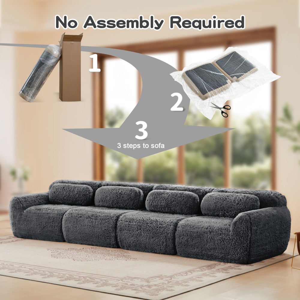 149'' Modular Plush Sofa w/Non-slip Base, Dark Grey, 32D Sponge