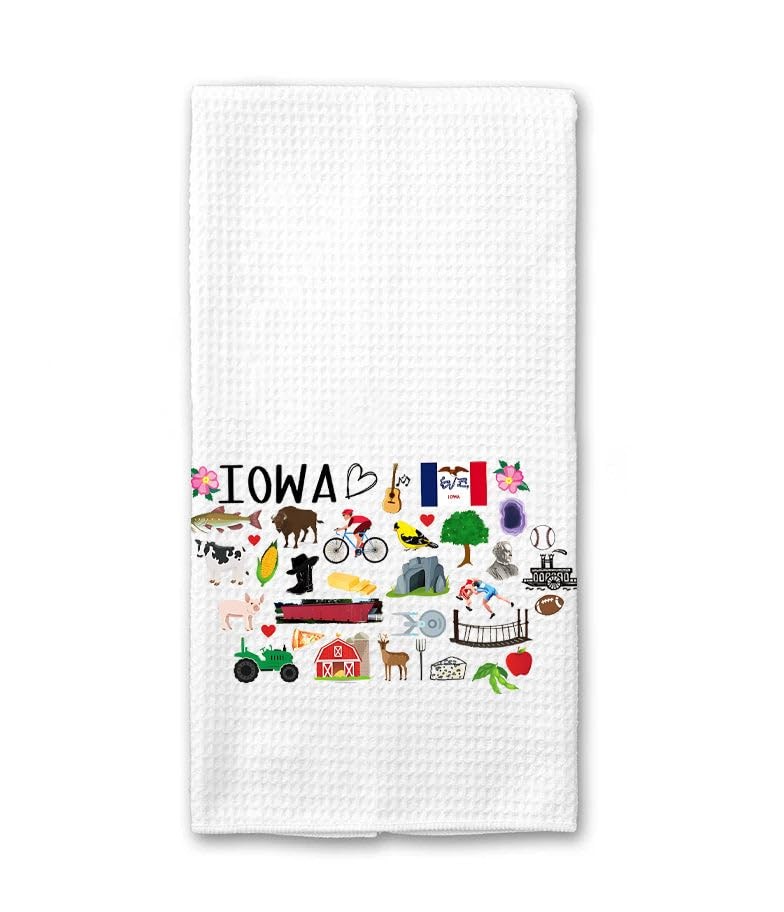 1 PCS 16x24 Inch White Floral Iowa State Map US Souvenir Kitchen Tea Towel