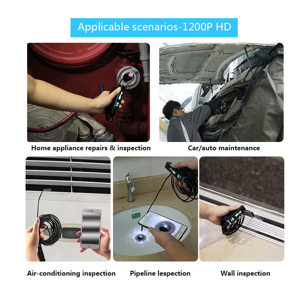 5M 8LED WiFi Borescope Endoscope Snake Inspection Camera for iPhone Android iOS