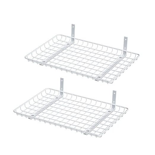 Wall Mounted Storage Shelf, Garage Shelves 24x12 Inch, Metal Shelf Rack, White