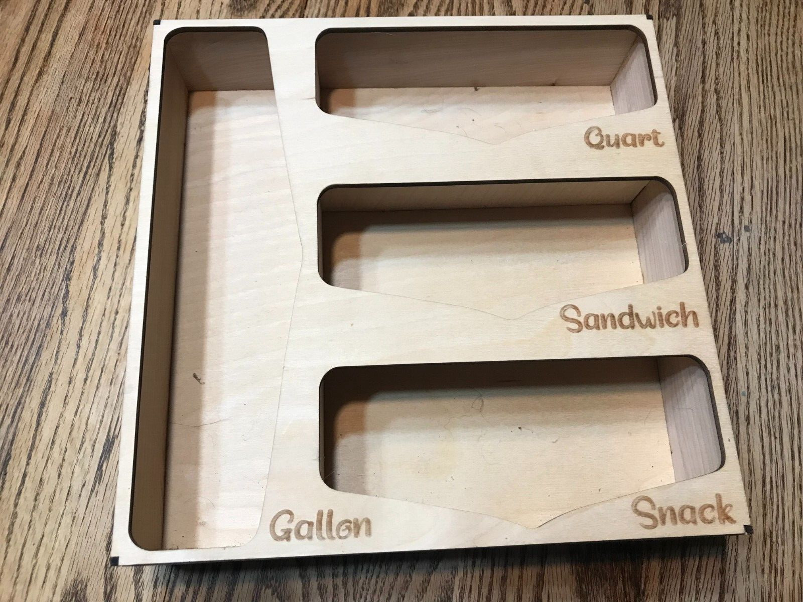 Wooden Wood Ziploc Storage Bag Organizer Unused No Box