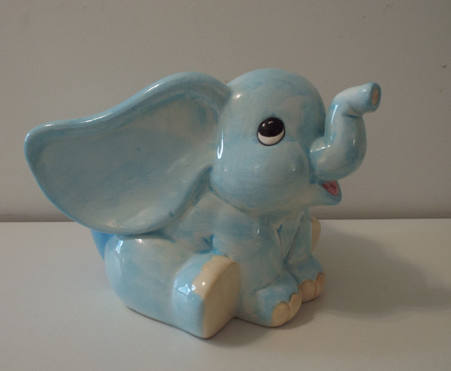 Charming 4.5" "Baby Elephant" Hand Painted Pale Blue Ceramic Planter Pot (Napco)