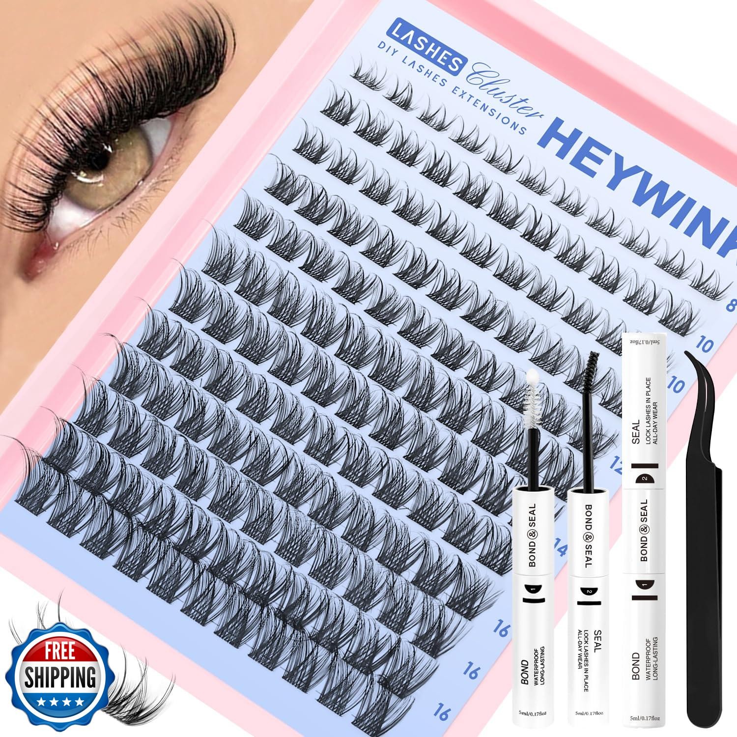 HEYWINK DIY Lash Extension Kit Natural Look Wispy Lash Clusters D Lashes Clus