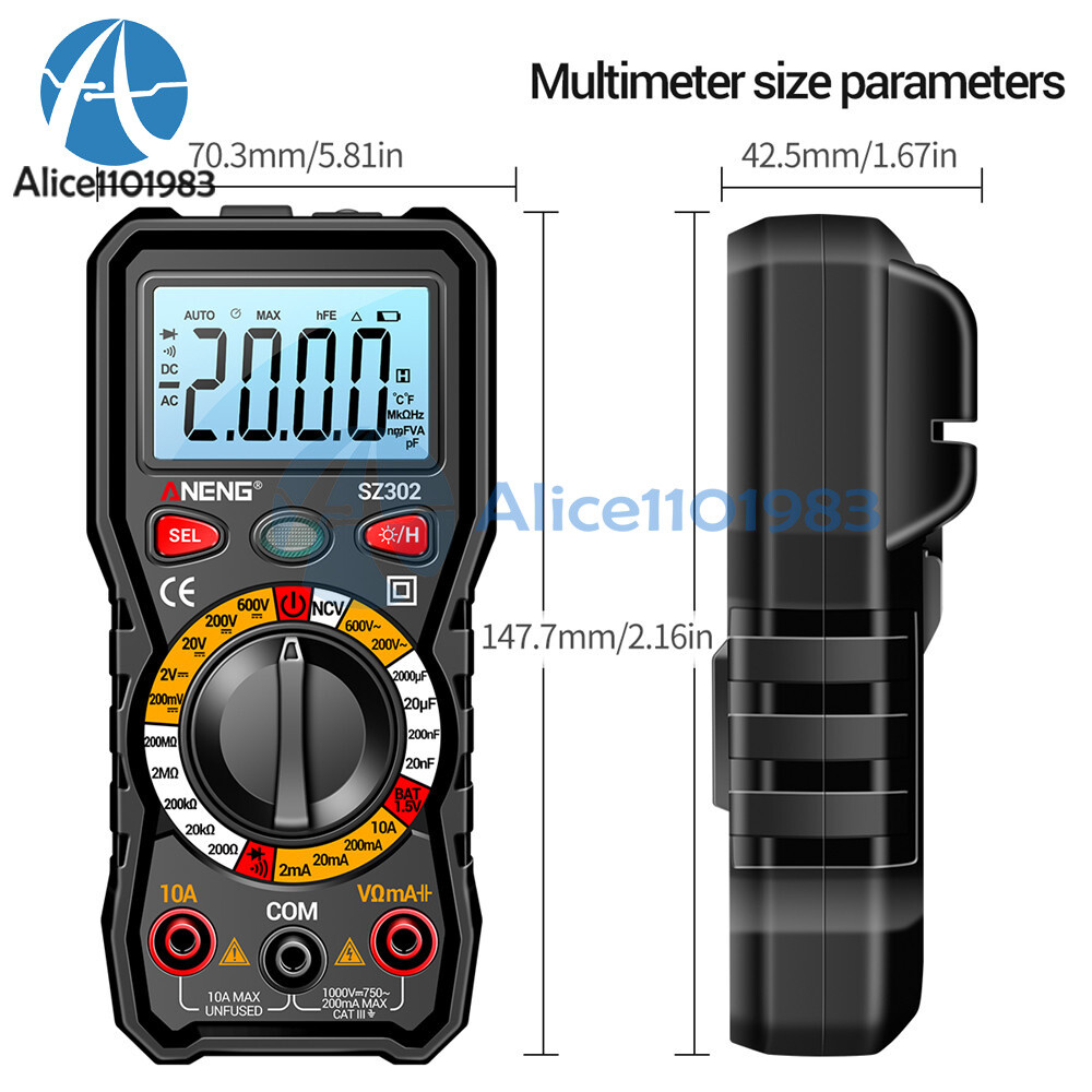 SZ301/SZ302 Digital Multimeter Professional Multimetro Auto Voltmeter AC DC