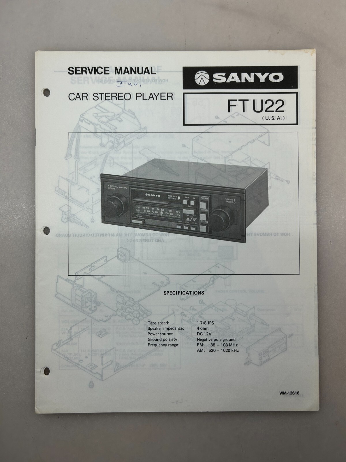 Sanyo FT U22 Original Service Manual Free Shipping