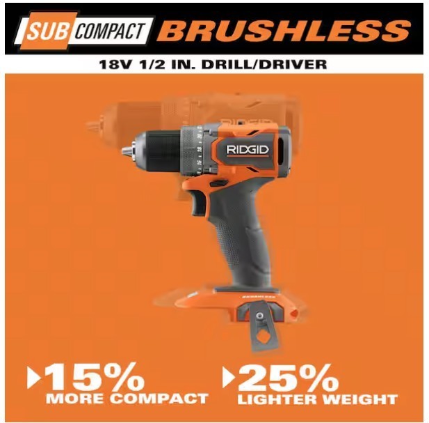 RIDGID 18V SubCompact Brushless Drill/Driver Kit 2Ah R87012K1