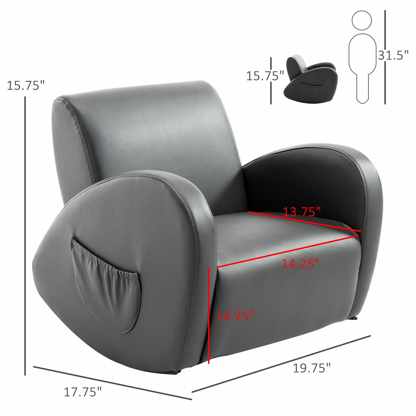 Kids Sofa Rocking Chair PU Leather Toddler Armchair w/ Side Pocket for Children