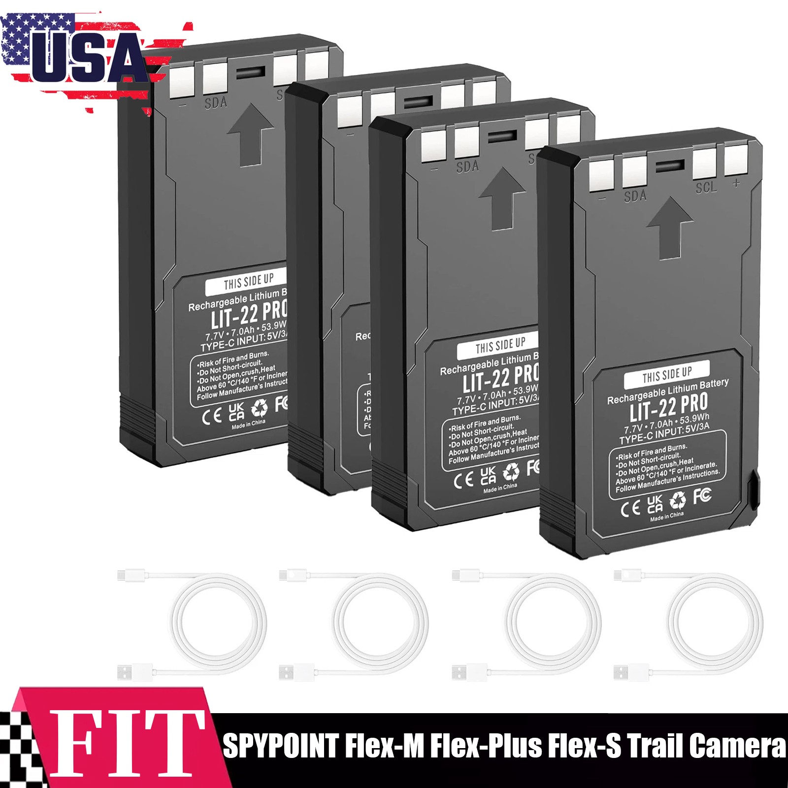 1-4PCS 7000mAh LIT-22 Battery for SPYPOINT Flex-M Flex-Plus Flex-S Trail Camera