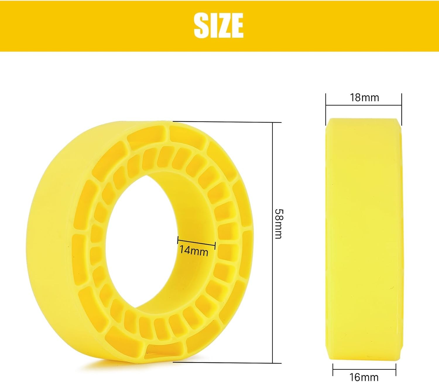 INJORA 4pcs Silicone Rubber Inserts for 64 * 24mm 1.3" Yellow