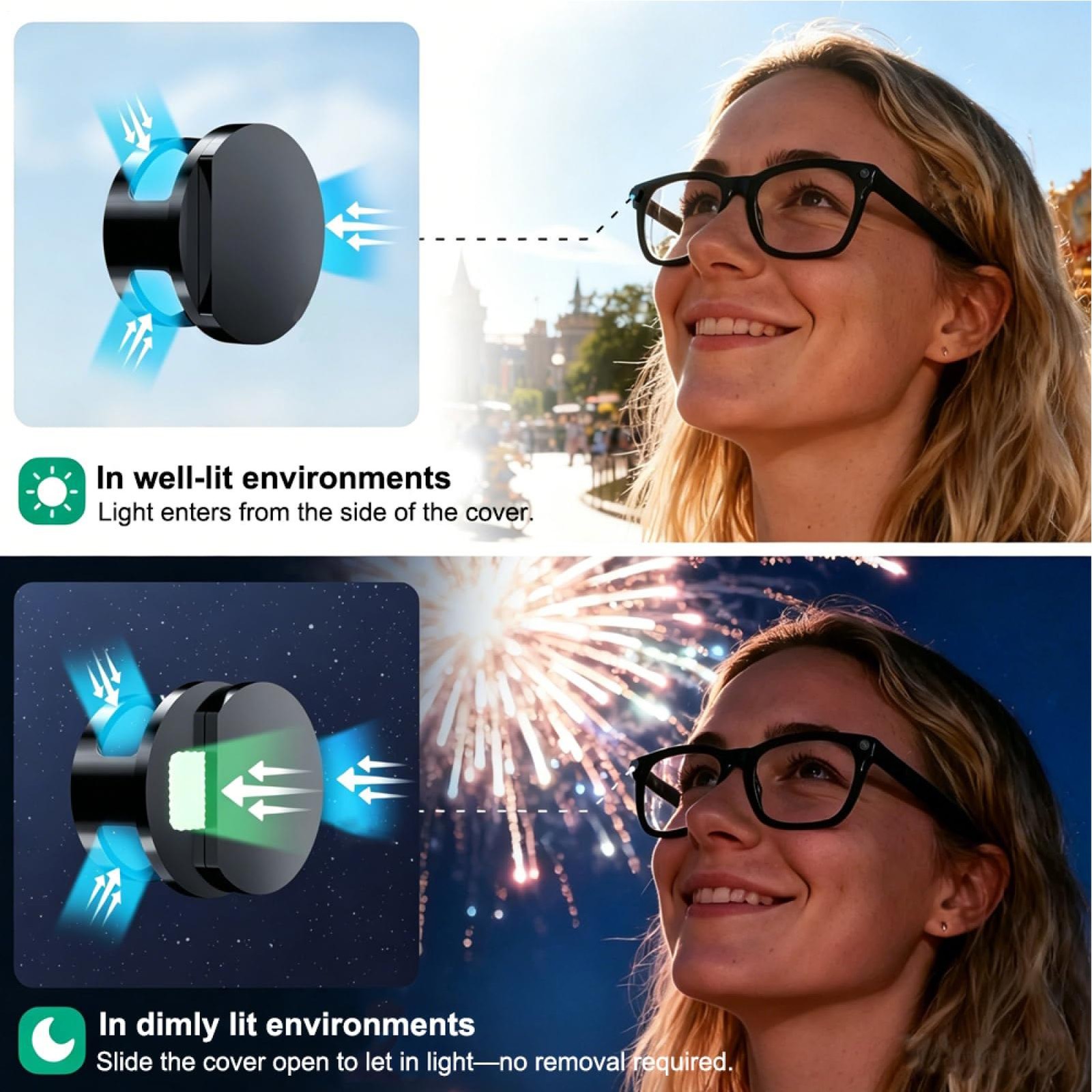 Smart Glasses Camera Cover Slide Eyewear Accessories LED Light Blocker Cover