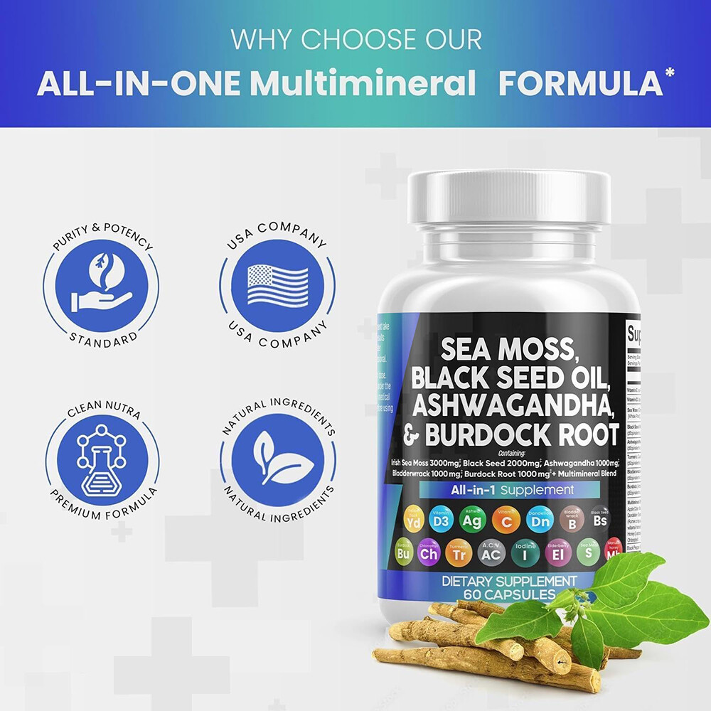 Sea Moss 3000Mg Black Seed Oil 2000Mg Ashwagandh 1000Mg Turmeric 1000Mg