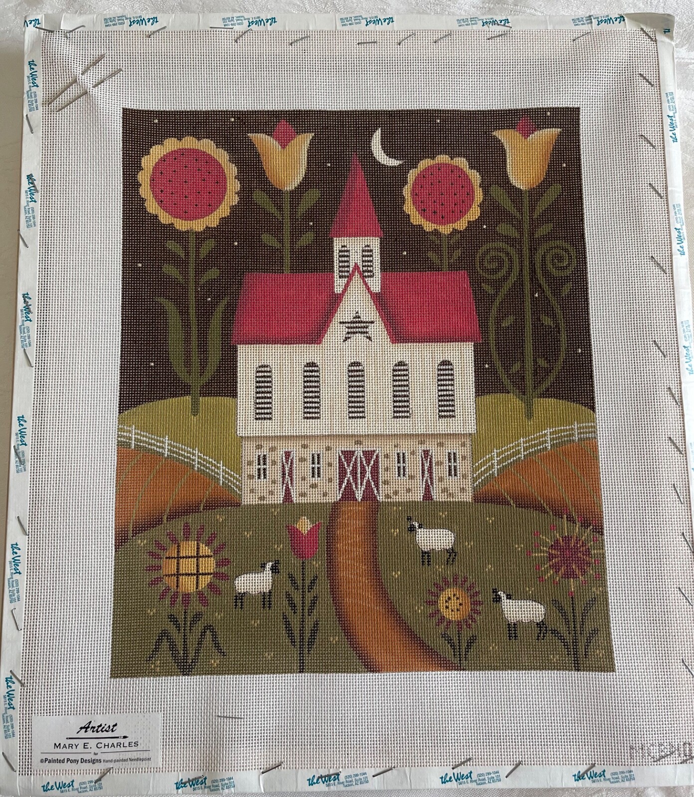 Painted Pony FIELD OF FLOWERS Hand painted canvas + stitch guide by Mary Charles