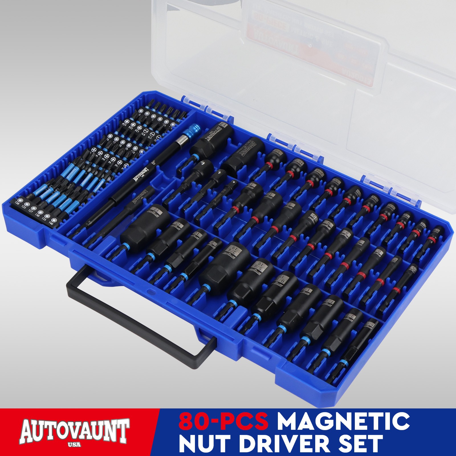 80PC Magnetic Impact Nut Driver Set Metric & SAE with Adapter 1/4'' Quick Change