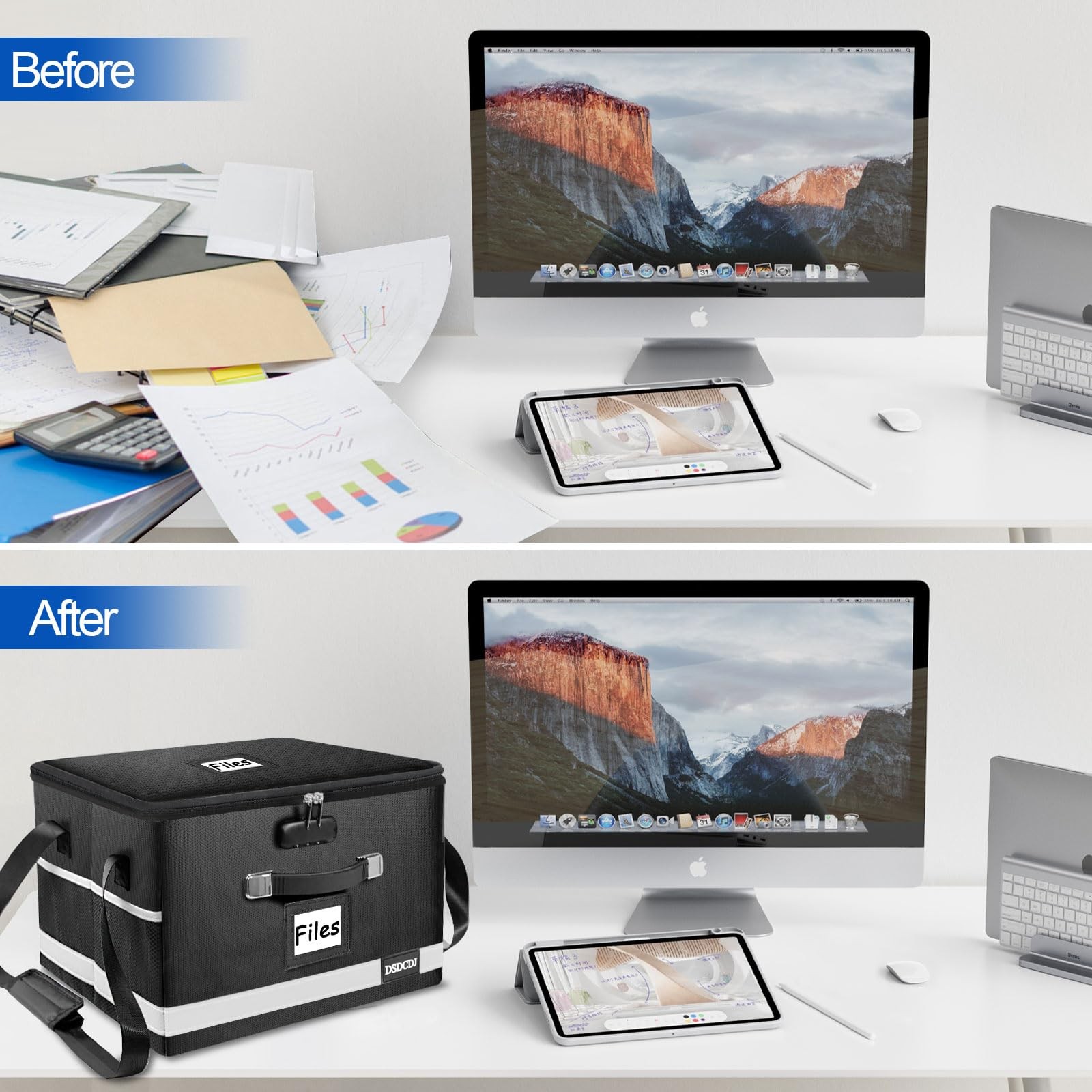 Upgraded Fireproof File Box with Stay-Open Straps, Fireproof Document Box wit...