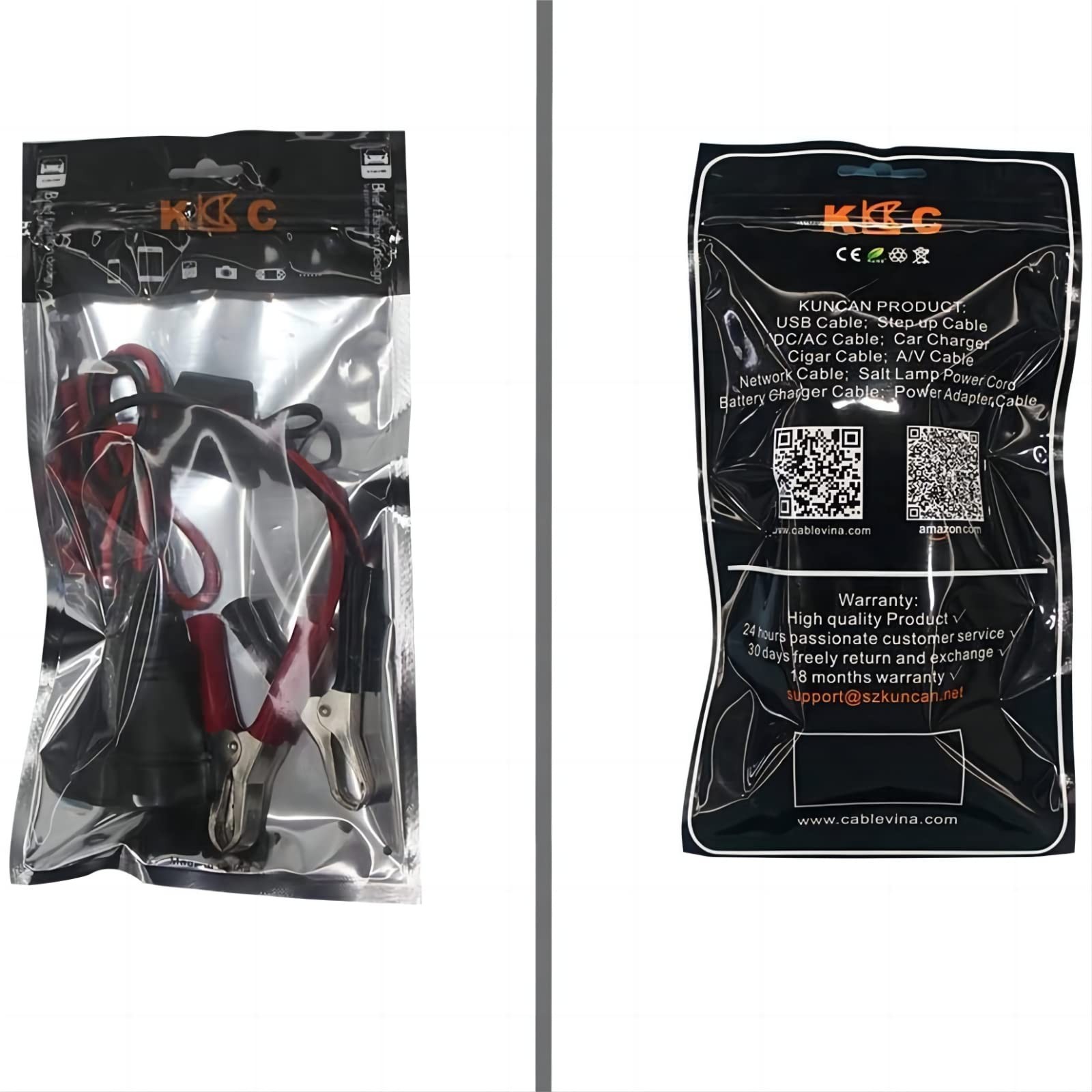 KUNCAN Cigarette Lighter Adapter - Female Socket to 12v Battery 1 PACK, Black