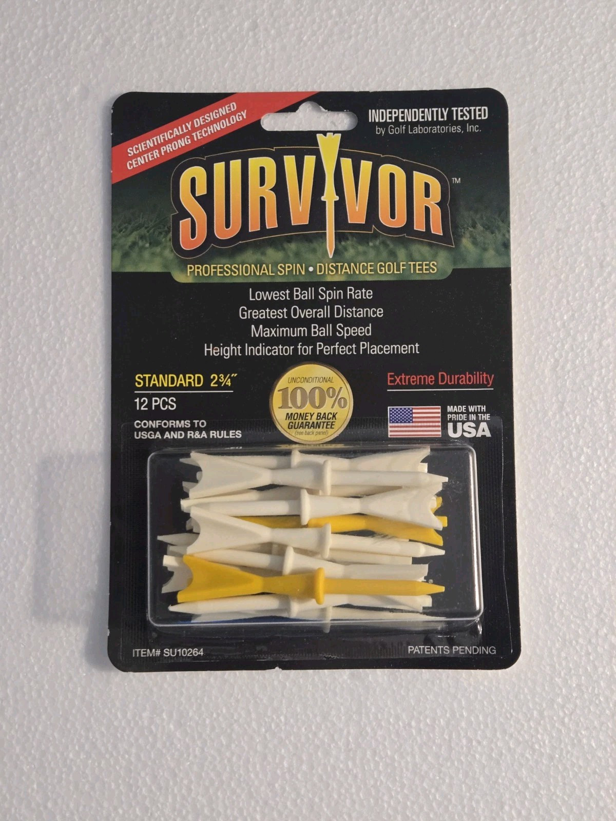 SURVIVOR 2-3/4" DISTANCE GOLF TEES 12CT PKG ( NEW ) MADE IN USA
