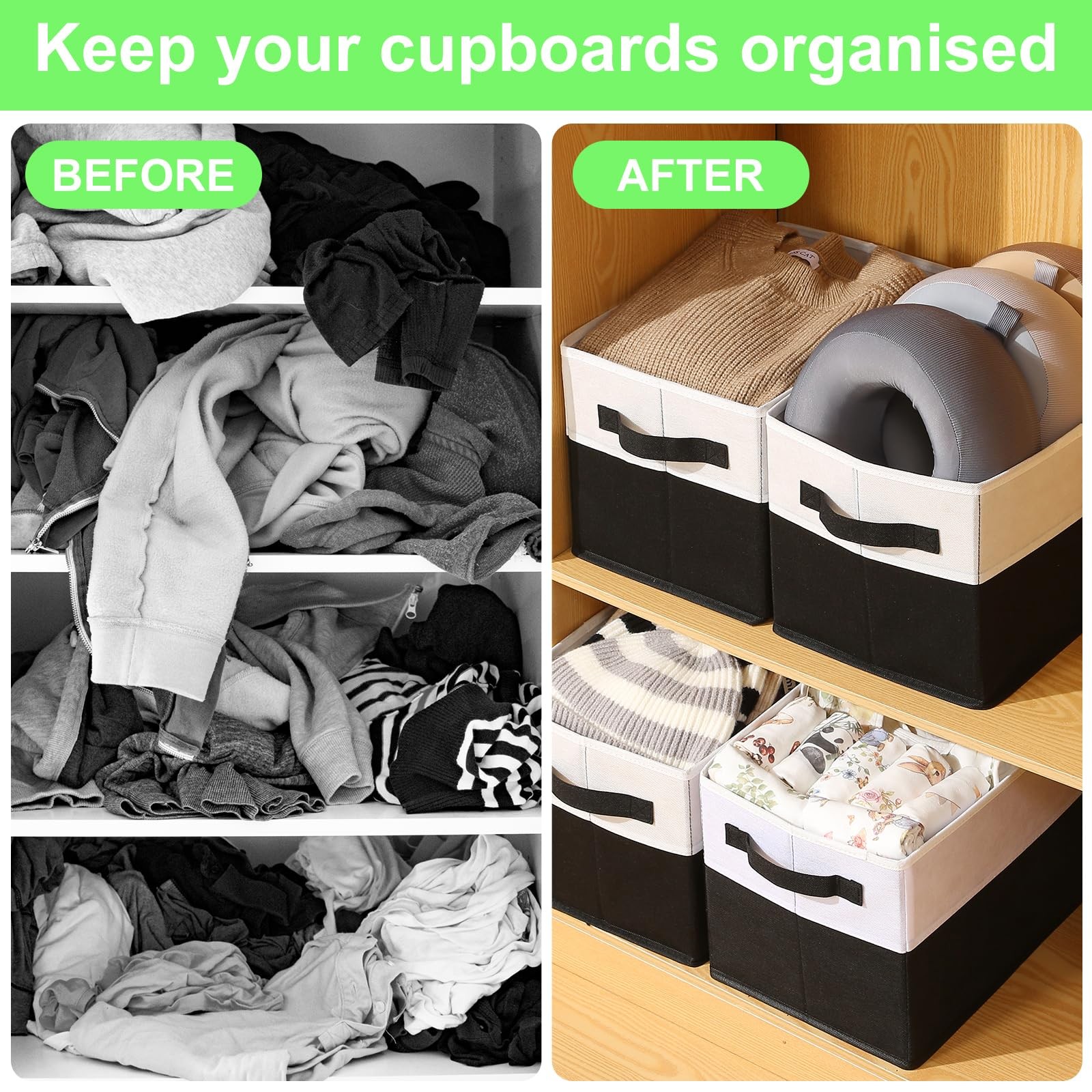 Large Shelf Storage Bins [4 Pack],Decorative Collapsible Storage Basket,Fabri...