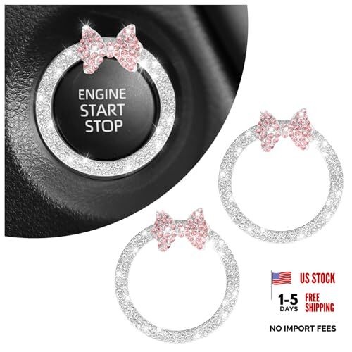 2PCS Pink Bow Car Engine Start Button Cover,Bling Cute Car Push to Style 1