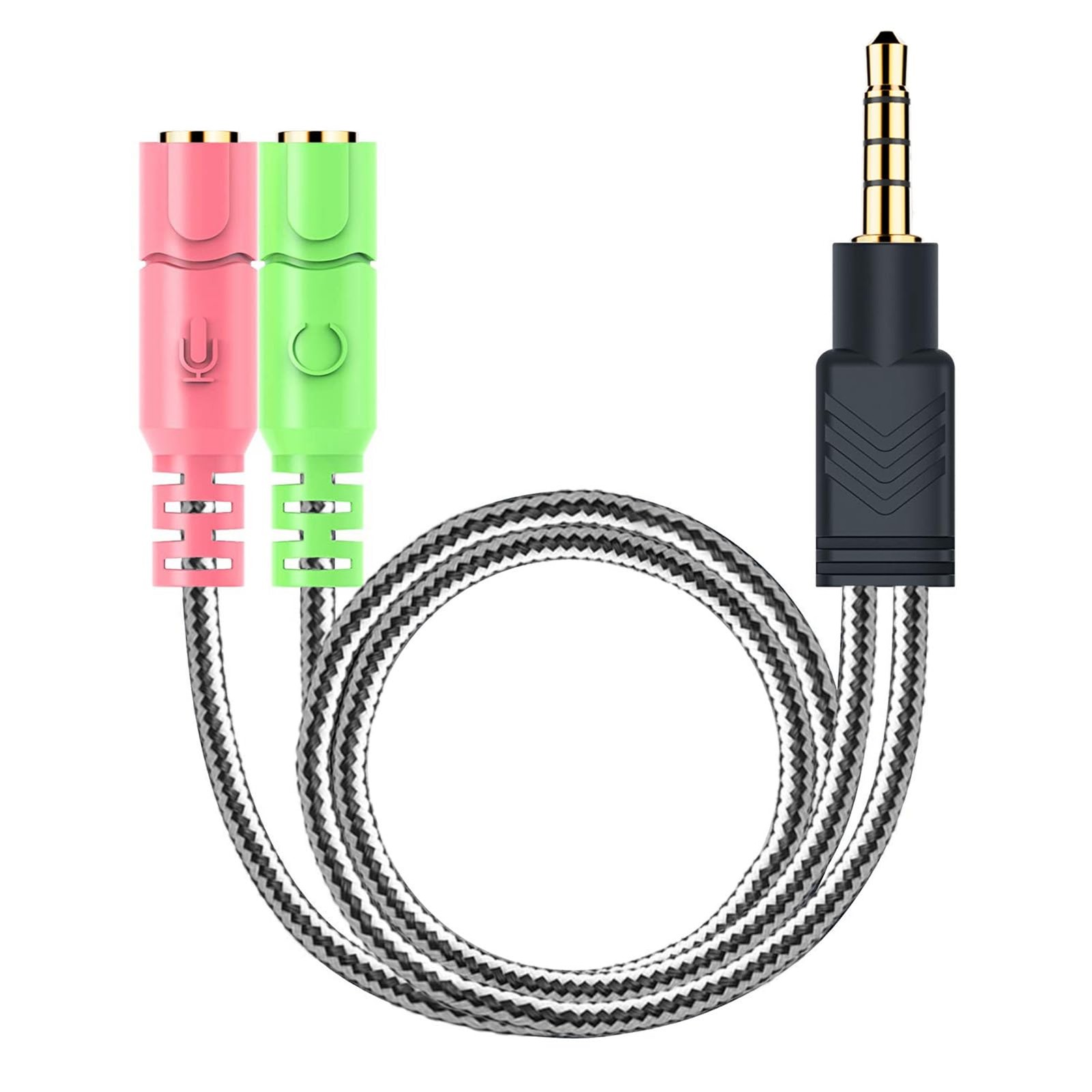 Headphone Mic Splitter, 3.5mm Headset Adapter (Microphone + Audio) 2 TRS Fema...
