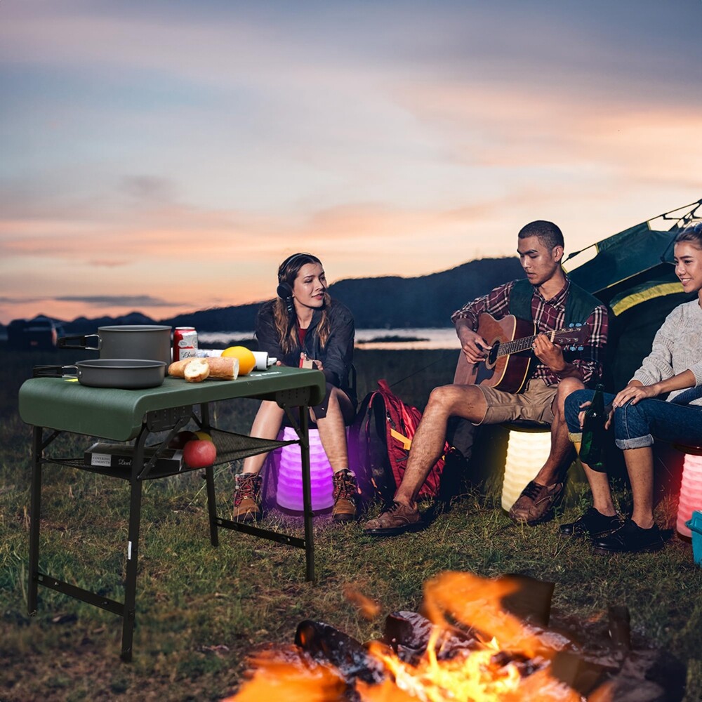 VILLEY Folding Camping Table & Stools Set Aluminum Table Legs Adjustable Stools