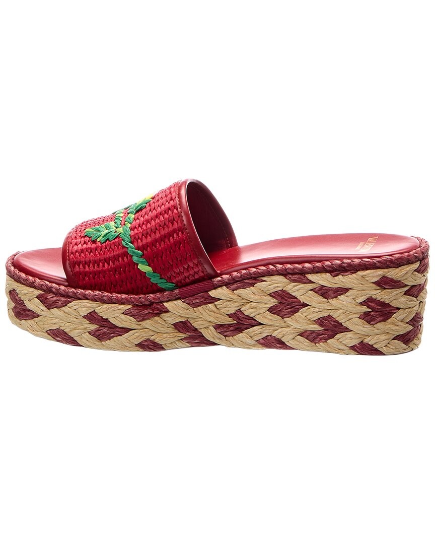 Valentino Vlogo 65 Raffia & Leather Espadrille Women's Red 36