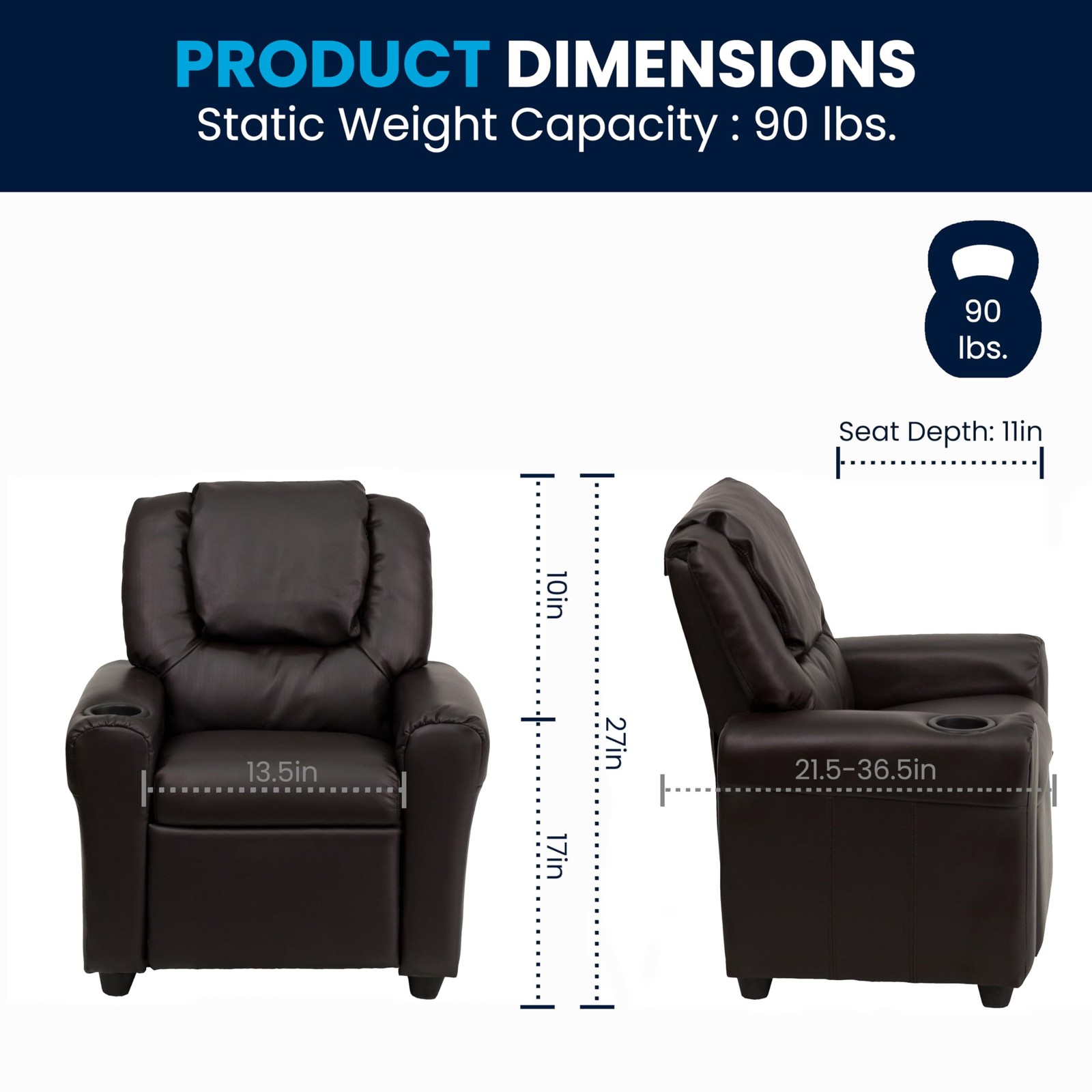 Flash Furniture Vana LeatherSoft Kids Recliner with Cup Holder, Headrest, and