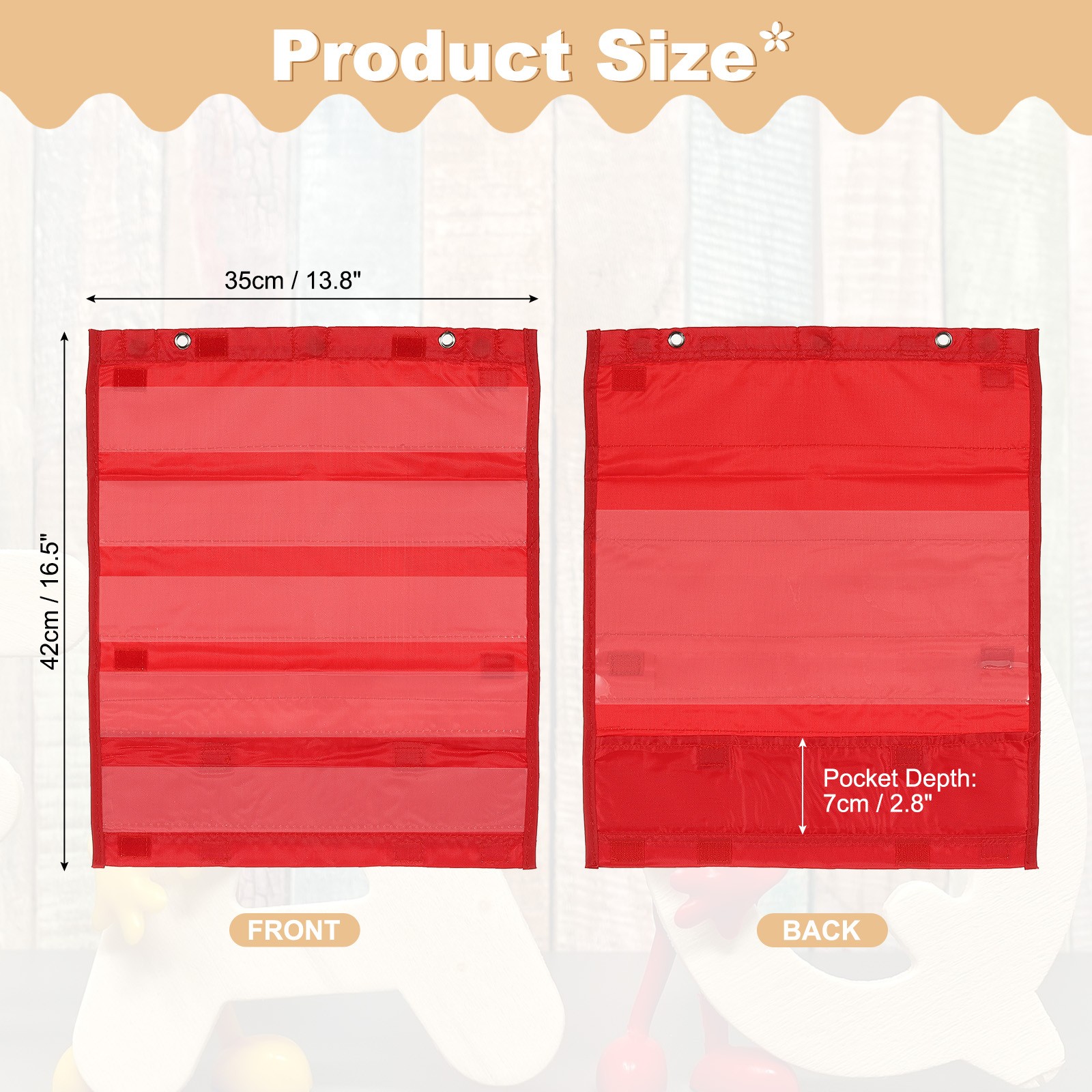 Magnetic Pocket Chart, Small Pocket Chart for Classroom Hanging, Red