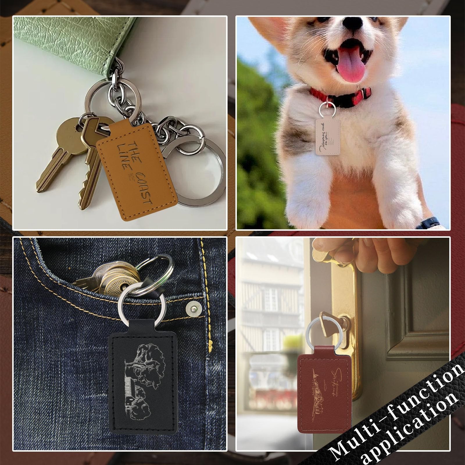 30 Pcs Leather Key Fob Kit, Rectangular Leather Keychain Blanks with Keychain...