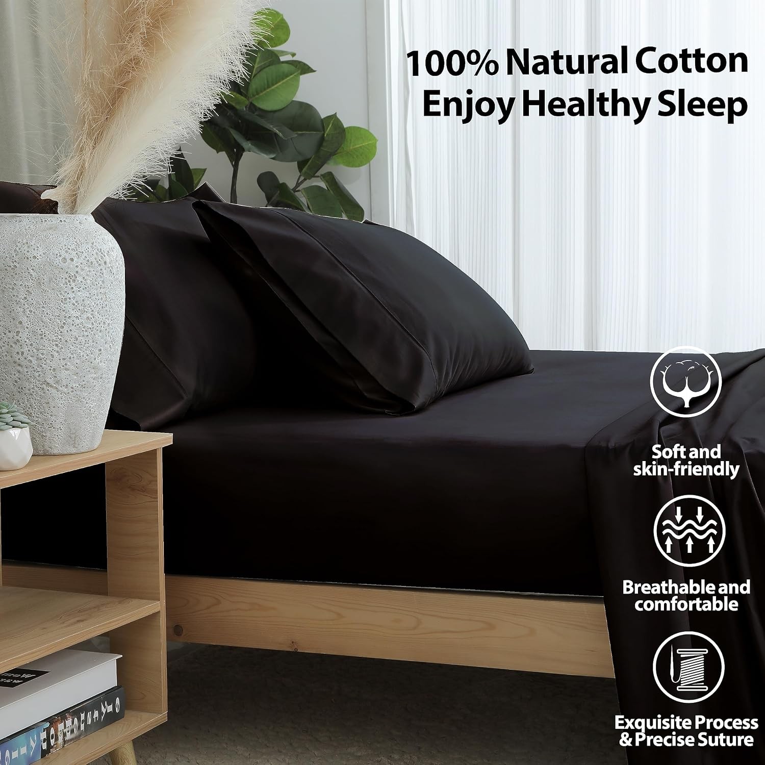 2-Pack Pure Cotton Fitted Sheet King Size, 600 Thread Count 16" Deep Pocket