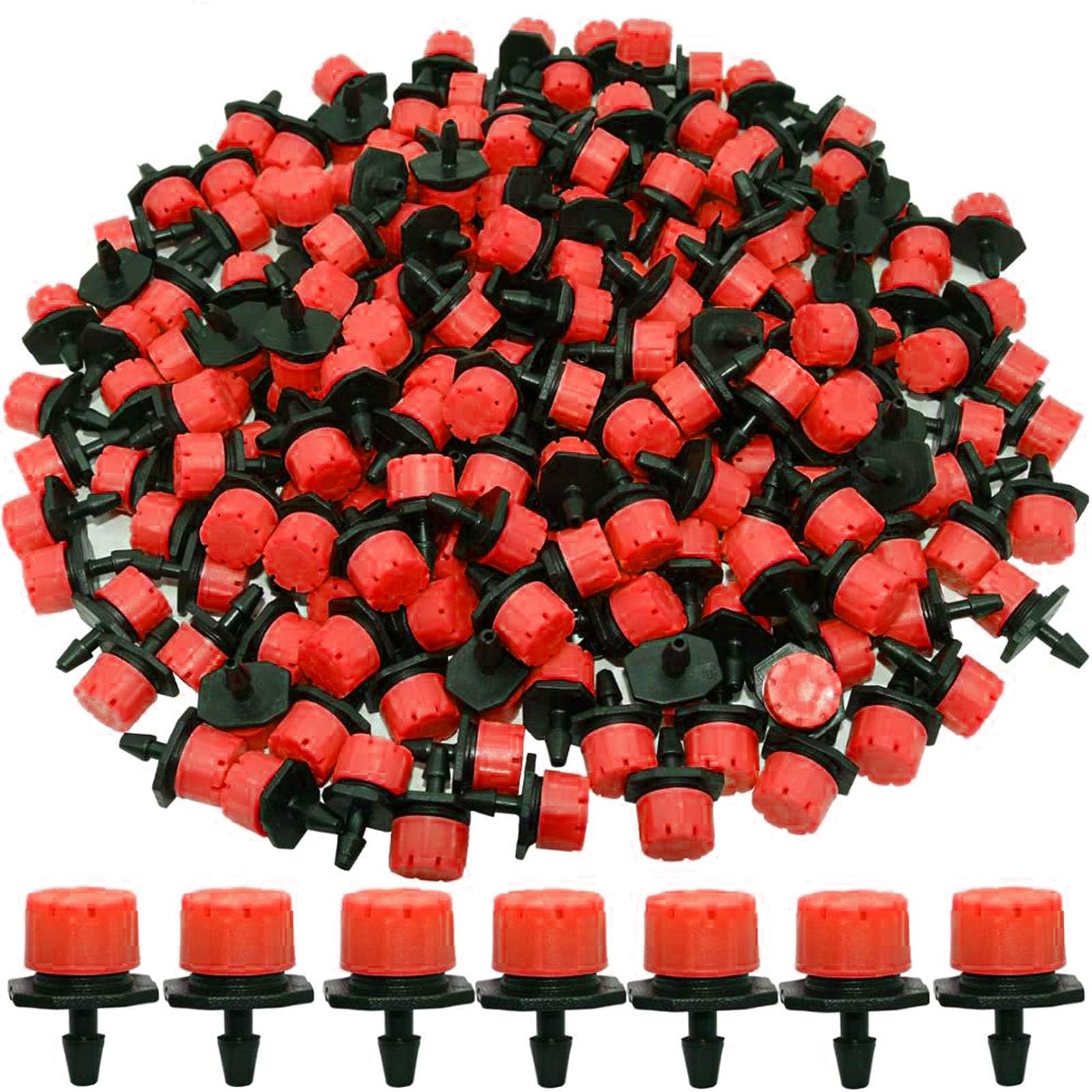 Kalolary 200Pcs Adjustable Drip Irrigation Emitters, 1/4Inch Medium, Red