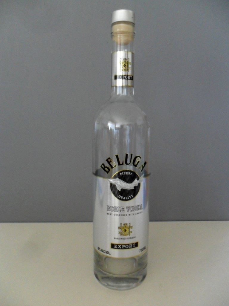 Beluga Noble Vodka Empty Bottle with Cork & 3D Sliver Beluga Sturgeon on Bottle