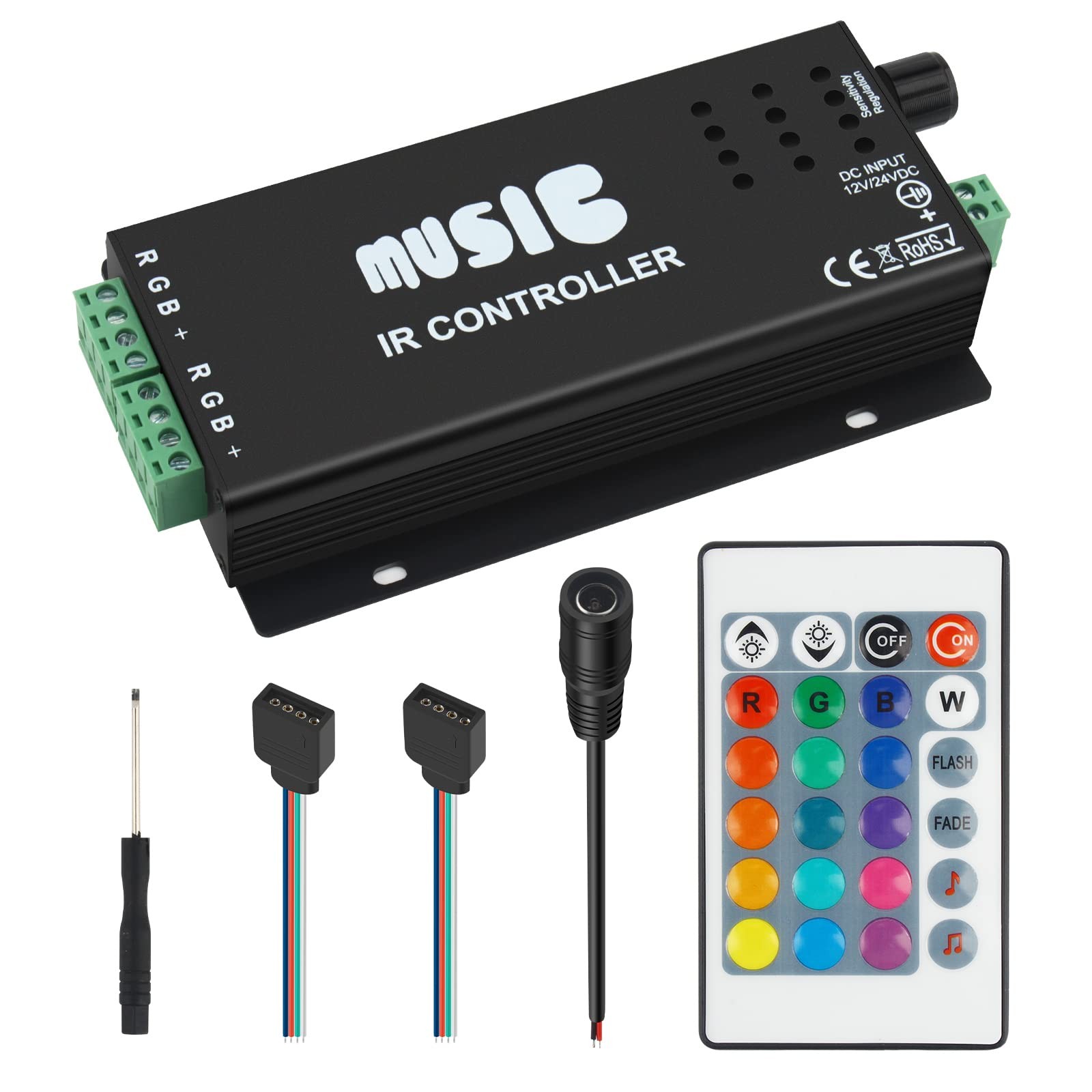 RGBZONE RGB 4-PIN LED Controller, DC12-24V 24 key Music Black