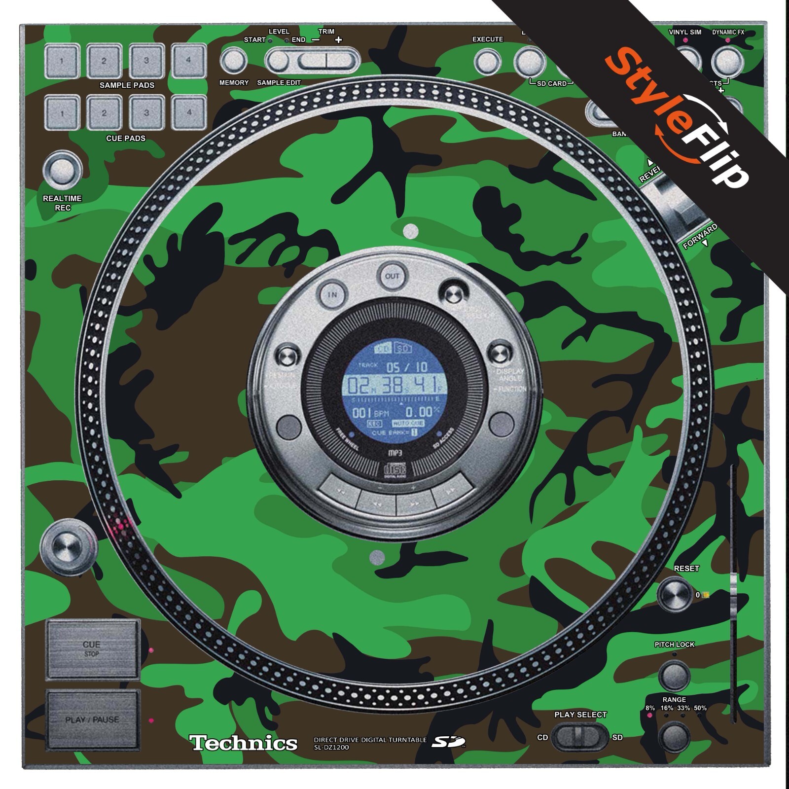 Technics SL - DZ1200 Skins | Green Camo | Protective Decal | StyleFlip Skins