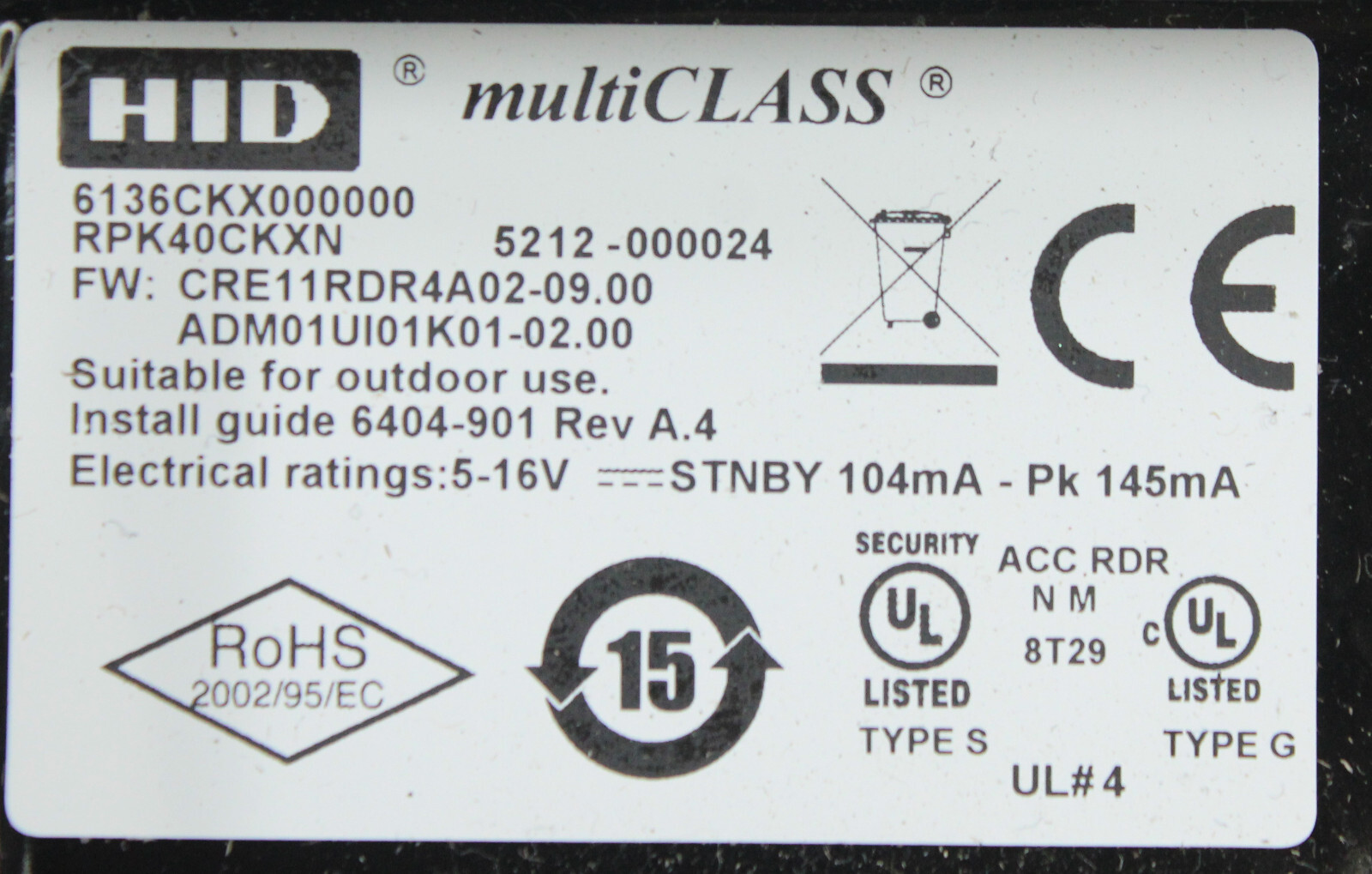HID multiCLASS Wall Switch Smart Card Reader 6136CKX000000 - No Mounting